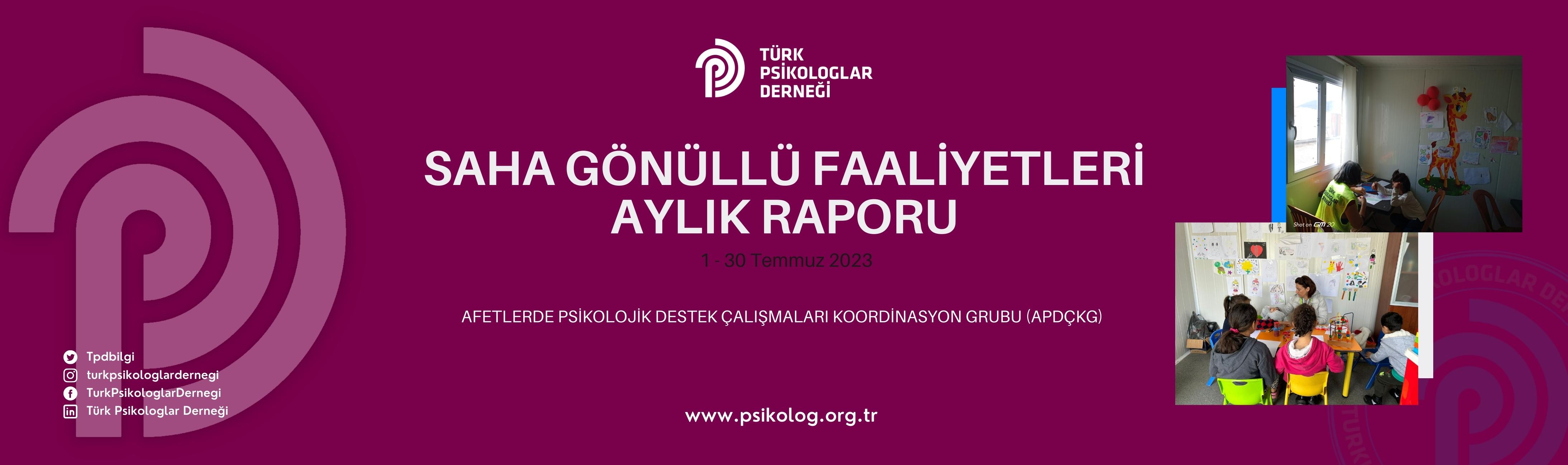 TÜRK PSİKOLOGLAR DERNEĞİ SAHA GÖNÜLLÜ FAALİYETLERİ AYLIK RAPORU